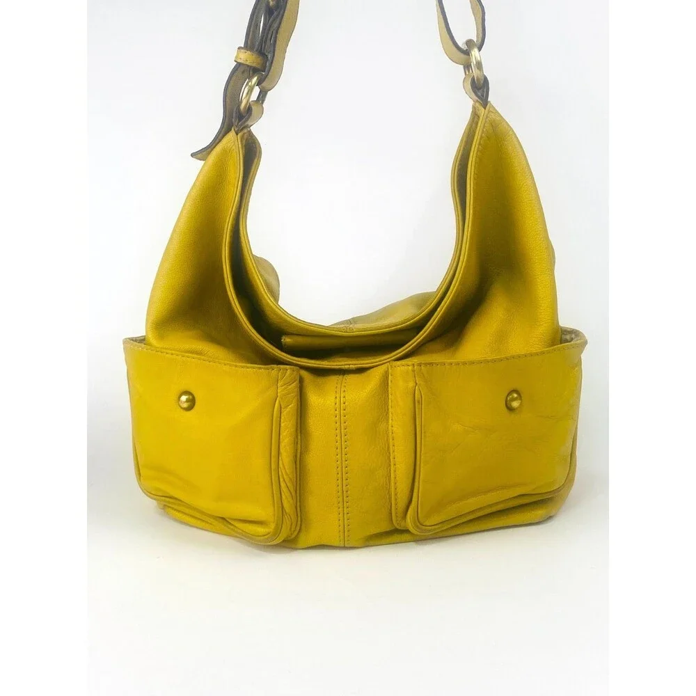 Toscani Italy Mustard Yellow Genuine Leather Slouchy Hobo Shoulder Bag Purse